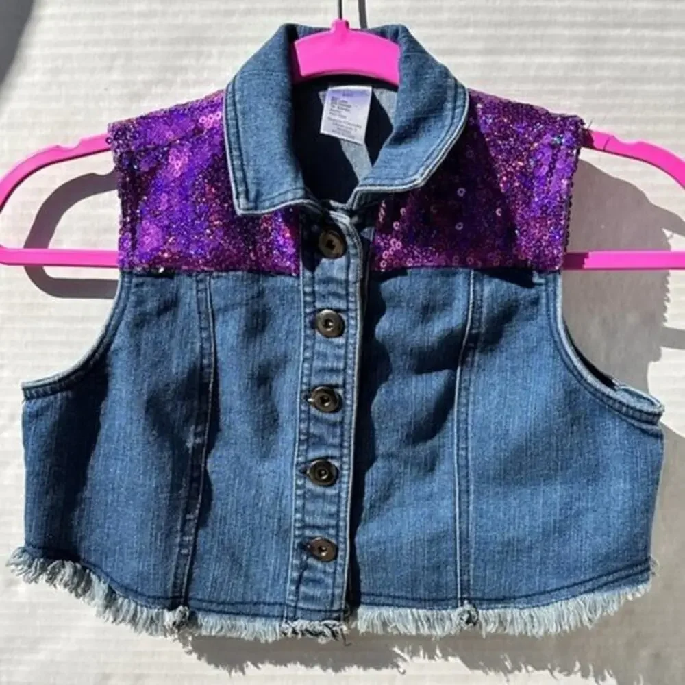Weissman dance costume jean vest vibrant purple sparkle sequin accents used CM